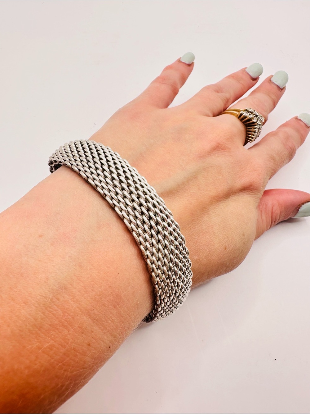 Tiffany & Co. Somerset Mesh Bangle Bracelet 925 Silver Heavy 55g